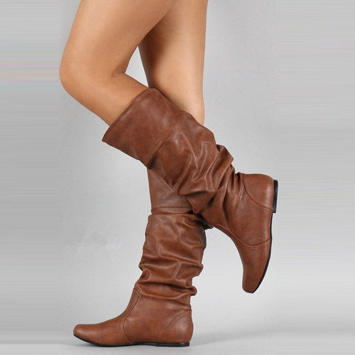 Heidi-Mode | Plus Größe Mittelkalb Plissierte Stiefel