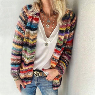 Bunt Wolle Damen Strickjacke