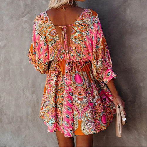 Trendige kurze Bohemian Blumenkleid für Damen