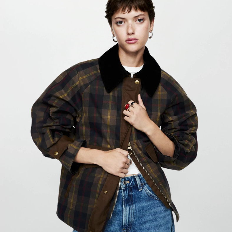 Heidi-Mode | Trendy Damen Karomuster Zip-Up Jacke