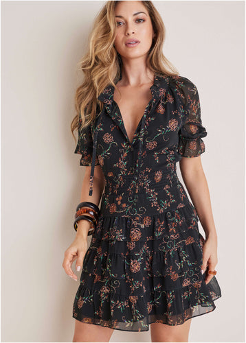 Heidi-Mode | Geschichteter Rüschens Mini Kleid Gothic Rosen