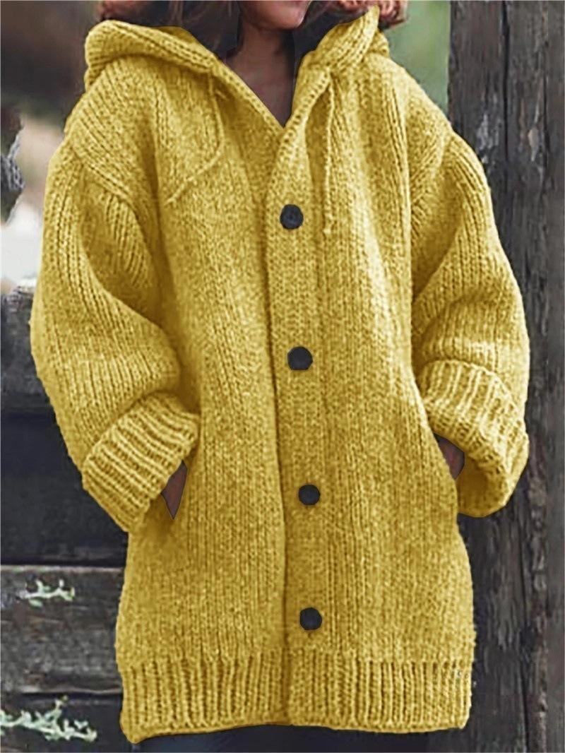 Lange, übergroße Strickjacke mit Kapuze