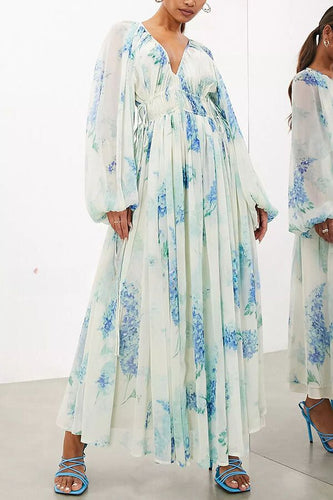 Heidi-Mode | Auf Zu Den Ozean Chiffon Blumen Knopftaille Maxi Kleider