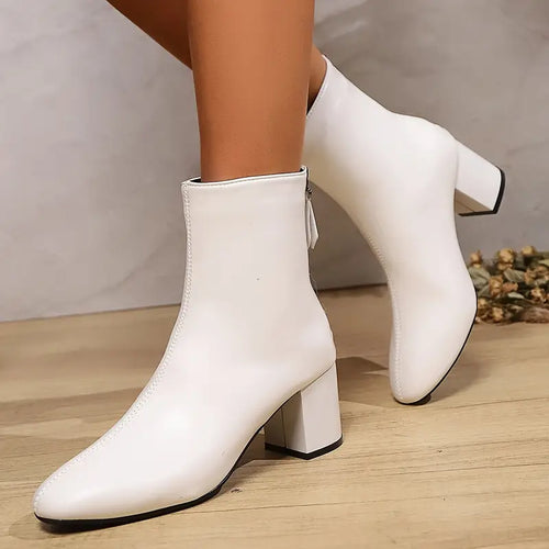Heidi-Mode | Damen Stiefeletten Spitze Zehenpartie, Klobiger Absatz