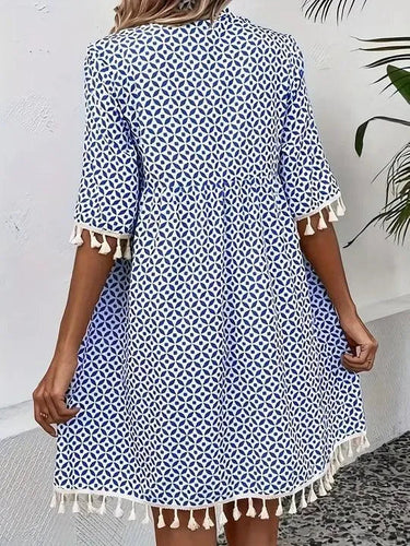 Heidi-Mode | All Over Print Kleid mit Fransen