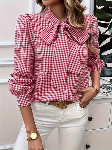 Heidi-Mode | Elegante Karierte Bluse mit Schleife für Frauen