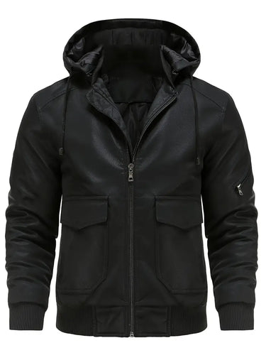 Heidi-Mode – Wasserdichte Winddichte PU Winterjacke für Herren mit Kapuze