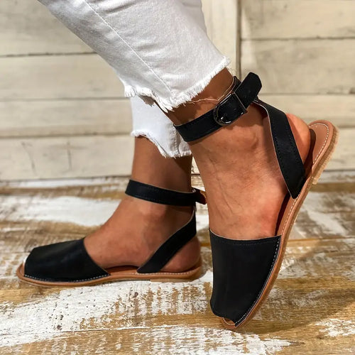 Heidi-Mode | Flache Sandalen Peeptoe Stil mit Einer Lockerer Schnalle
