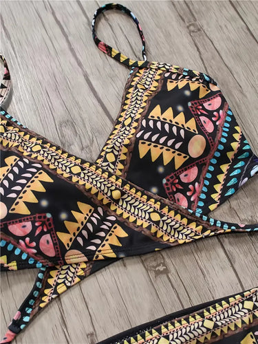 Heidi-Mode | Gricely Boho Chic Tribal Cross Print Zweiteiliges Bikini-Set