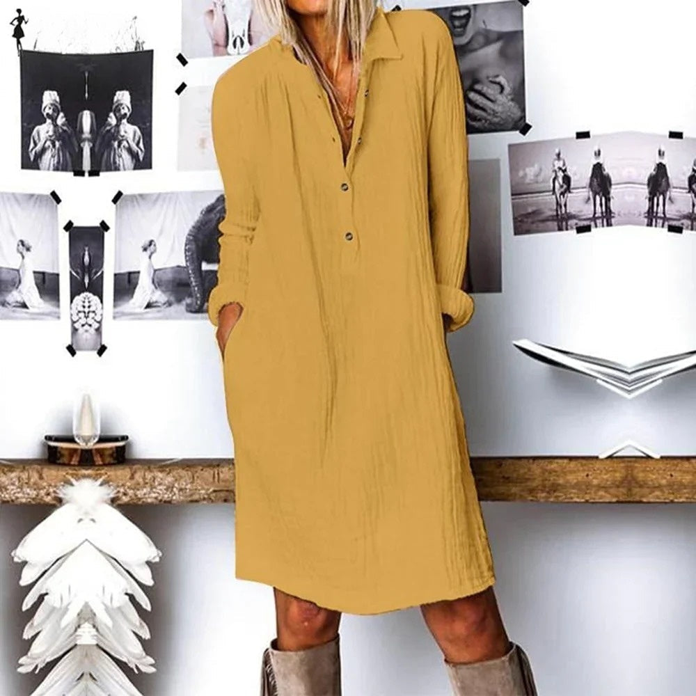 Modische Hemdblusenkleid mit langen Ärmeln