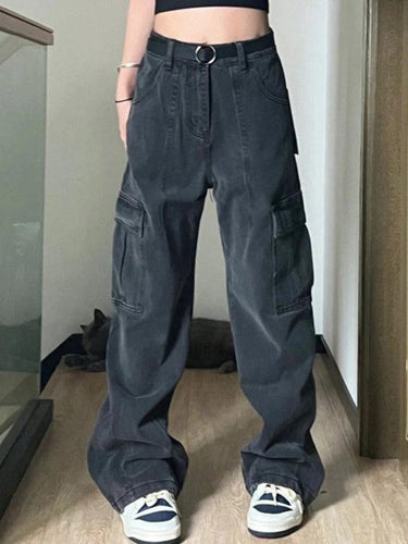 Heidi-Mode | Weinlese Großen Taschen Hängedetail Cargo Jeans