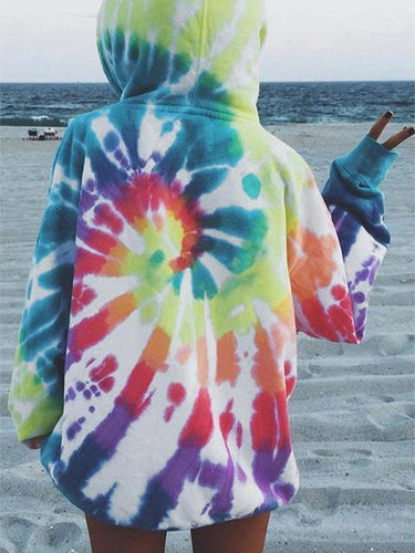 Heidi-Mode | Tie Dye Langärmeliger Kordelzug Pullover Hoodie