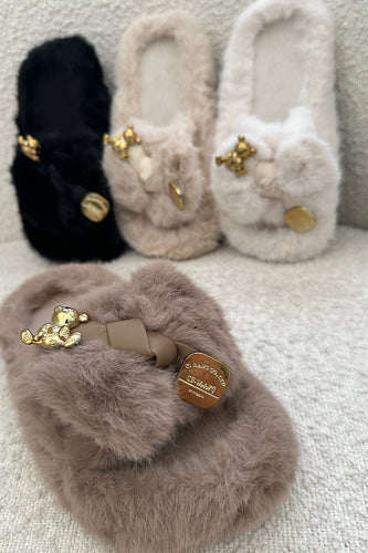 Heidi-Mode | Teddy Hausschuhe Taupe