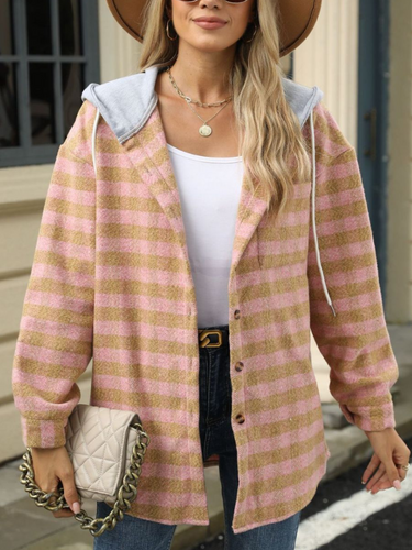 Heidi-Mode | Damen Kariert Jacke Mantel mit Kordelzug und Kapuze