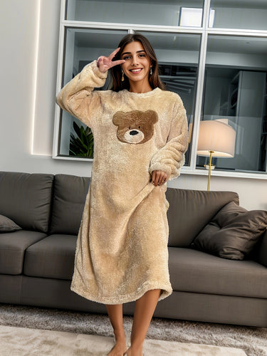 Heidi-Mode | Plüsch Teddybeer Applikation Nachthemd