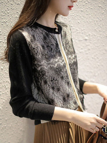 Heidi-Mode | Weste Damen Spitze Panel Strickweste
