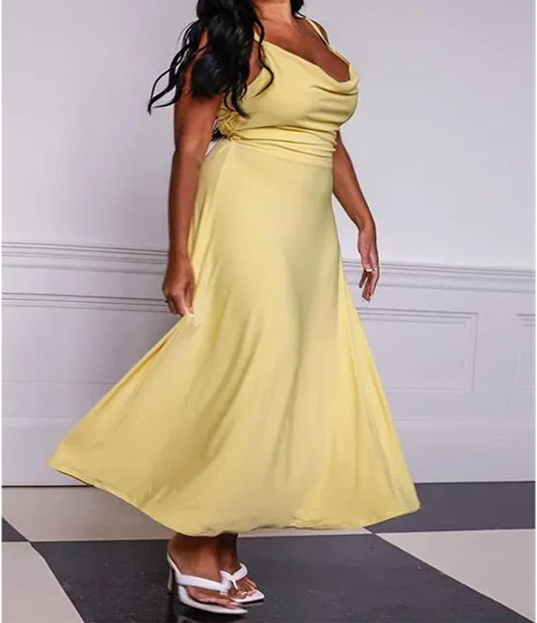 Heidi-Mode | Lange Drapierte Kleid mit Eingebautem Bh