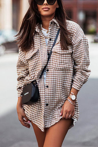Heidi-Mode | Hahnentritt Knopf Down Plaid Außen Hemd