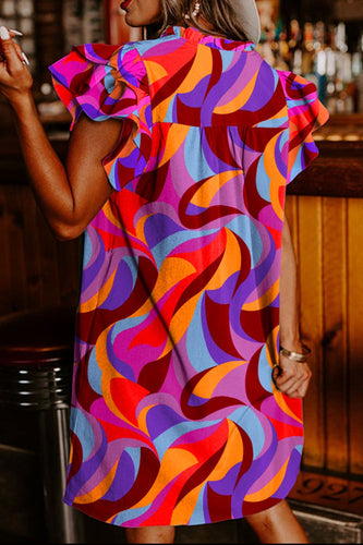 Heidi-Mode | Rüschender Kontrastdruck Cap Sleeve Mini Kleid
