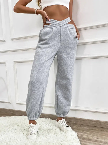 Heidi-Mode | Graue Damen Elegante Schlichte Strick Jogginghose