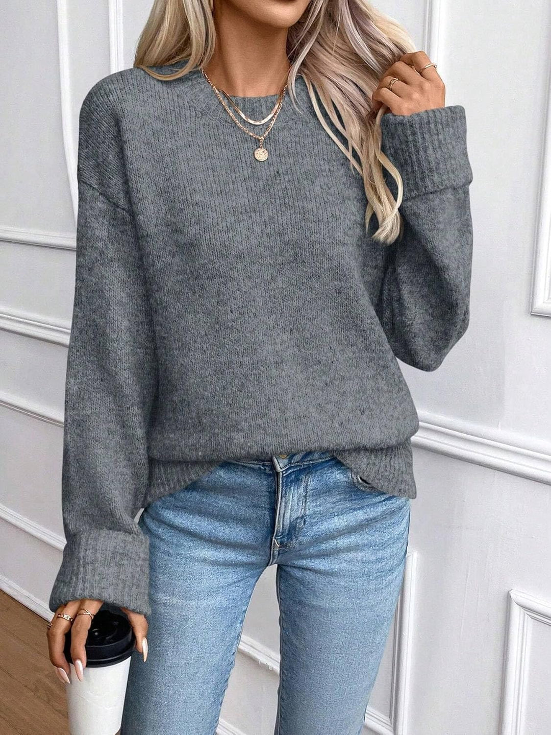 Heidi-Mode | Graue Damen Gemütliche Strickpullover