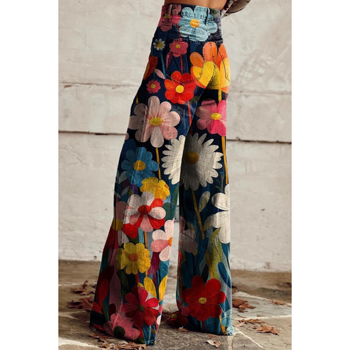 Heidi-Mode | Damen bedruckte Jeanshose Helle Blumen