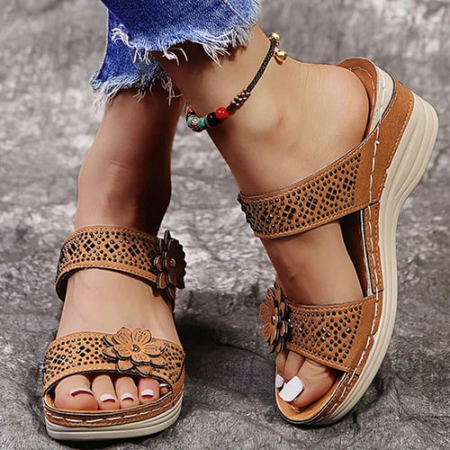 Heidi-Mode | Kristall und Blumendetail Damen Wedges