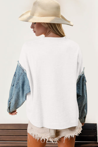 Heidi-Mode | Double Take Raw Edge Star Contrast Sweatshirt