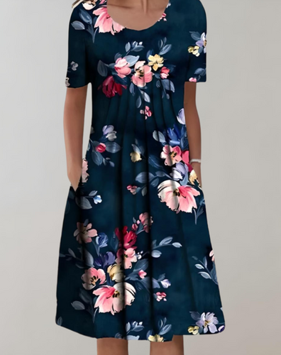 Heidi-Mode | Bohemian Kleid mit Blumenmotiven und Rundem Hals