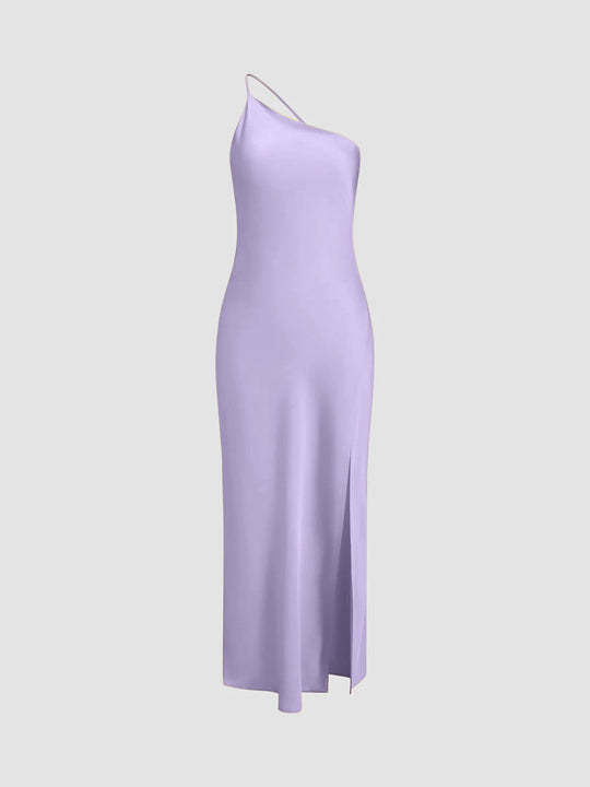 Lange satin Kleid mit Schlitzen am Rücken