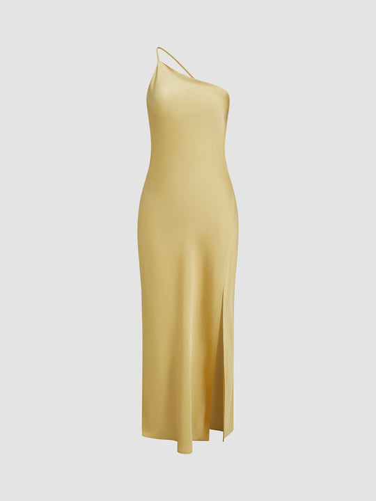 Lange satin Kleid mit Schlitzen am Rücken