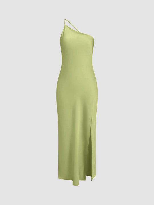 Lange satin Kleid mit Schlitzen am Rücken