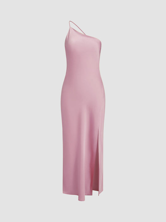Lange satin Kleid mit Schlitzen am Rücken