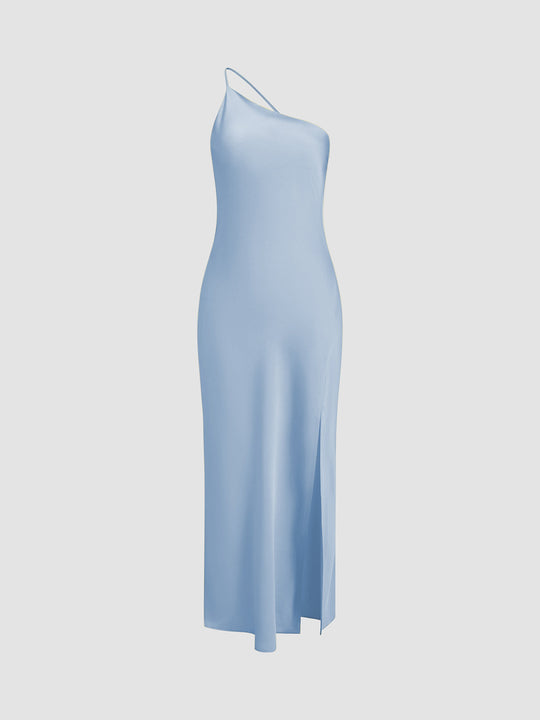 Lange satin Kleid mit Schlitzen am Rücken