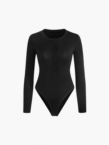 Heidi-Mode | Eleganter Langärmeliger Bodysuit aus Rippstrick mit Knopfverschluss