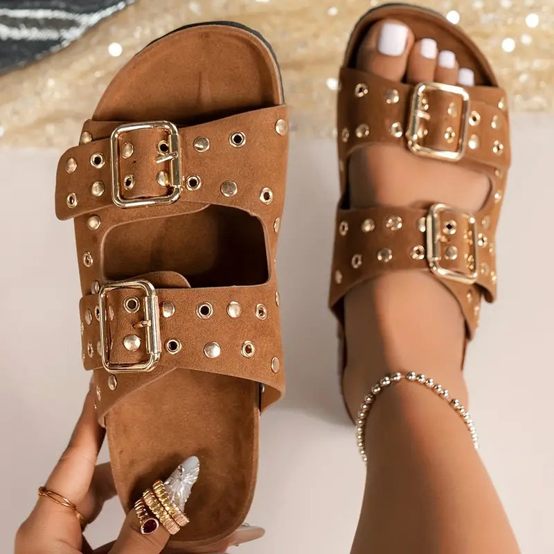 Heidi-Mode | Damen Sandalen mit Doppeltem Riemen und Schnalle
