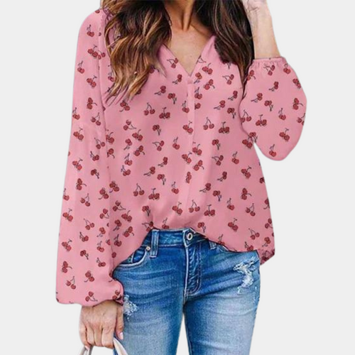 Heidi-Mode | Schicke Damen Kirschenmuster Bluse.