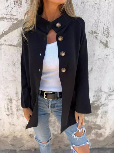 Heidi-Mode | Poncho Mantel Damen Knopftaschen Hoher Kragen Damen Casual Weit Oversized Casual Jacke
