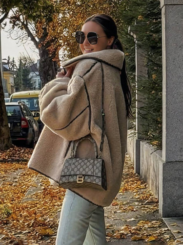 Heidi-Mode | Mantel aus Kunstfell mit Knöpfen, Reverskragen, Langen Ärmeln für Damen, Elegant, Lässig, Oversized Jacke