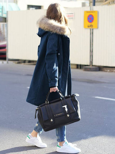 Heidi-Mode | Midi-Lange Winter Mantel Parka mit Kapuze Taschen Reißverschluss Falsches Fell Kragen Damen Weit Oversized Lässig Jacke