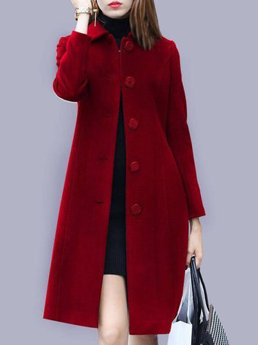Heidi-Mode | Unifarbener Gerader Mantel mit Knopfverschluss Reverskragen Lange Ärmel Damen Elegant Casual Jacke