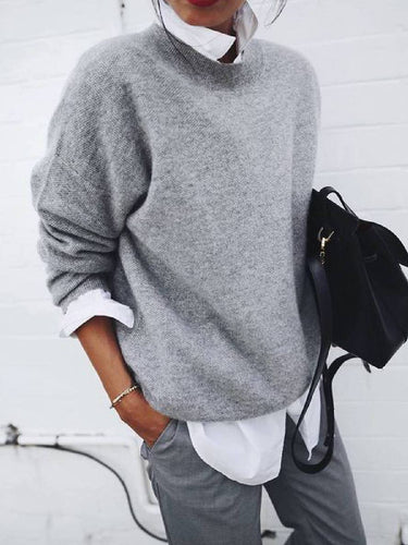 Heidi-Mode | Pullover aus Strick mit Falschem Hemdkragen, Langärmlig, Elegant, Lässig, Oberteile, Herbst
