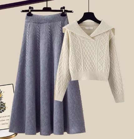 Heidi-Mode - Schickes Winter Zweiteiliges Gestricktes Oberteil und Halber Rock Set für Frauen