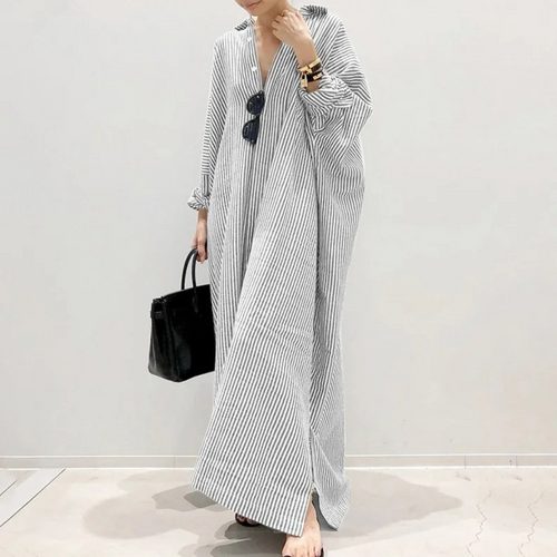 Heidi-Mode | Elegantes Gestreiftes Blusenkleid mit Knöpfen