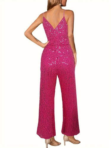 Heidi-Mode | Eleganter Fuchsia Pailletten Overall mit Geraden Beinen