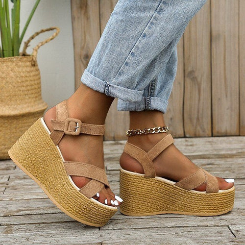 Heidi-Mode | Bequeme Trendy Keilabsatz Damen Sandalen mit Hohem Absatz