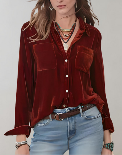 Heidi-Mode | Velours Polotop mit Langen Ärmeln