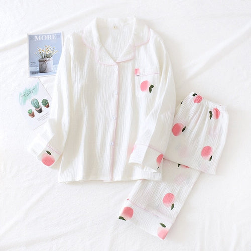 Heidi-Mode | Baumwolle Pyjama Set für Frauen In Pfirsichfarbe