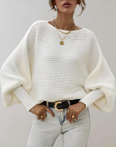 Heidi-Mode | Mooi Aansluitende Trui Met Grote Pofmouwen En Horizontaal Geribbeld Design