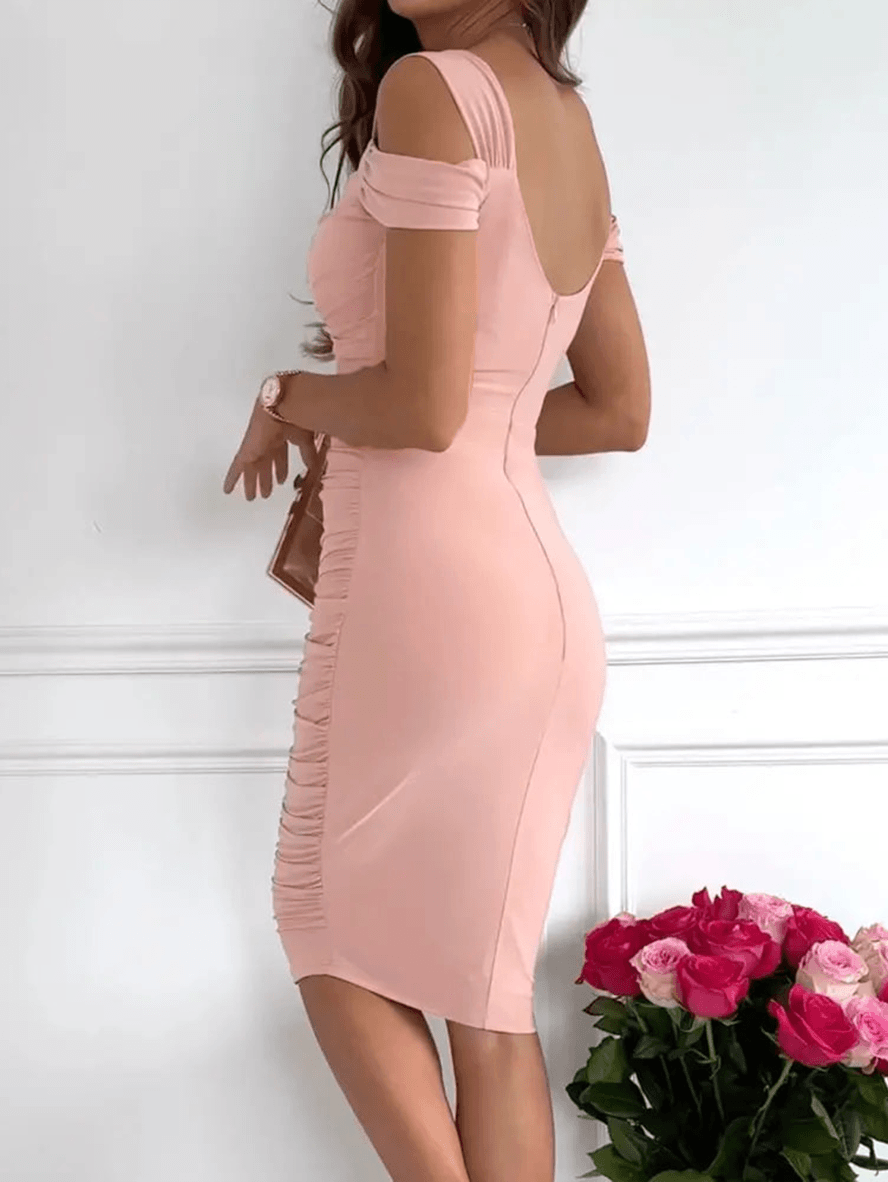 Midi-Bodycon-Kleid Retelle, V-Ausschnitt, Reißverschluss, rückenfrei, ärmellos, elegant, modisch, Party, Hochzeit, Gast